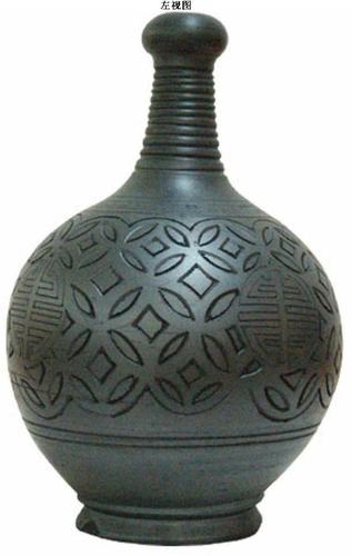 本外观设计产品的名称:黑陶工艺品(福禄寿长颈瓶).2.